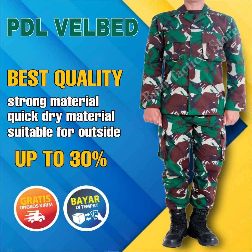 Setelan Baju PDL Malvinas TNI AD Bahan Velbed Premium Loreng Malvinas/PDL Tempur TNI AD/PDL Tentara