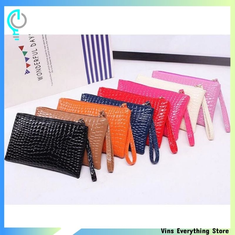 [VES] Dompet Wanita Kulit Polos / Dompet Panjang Simple Tipis / Dompet Sleting Multifungsi Kulit PU