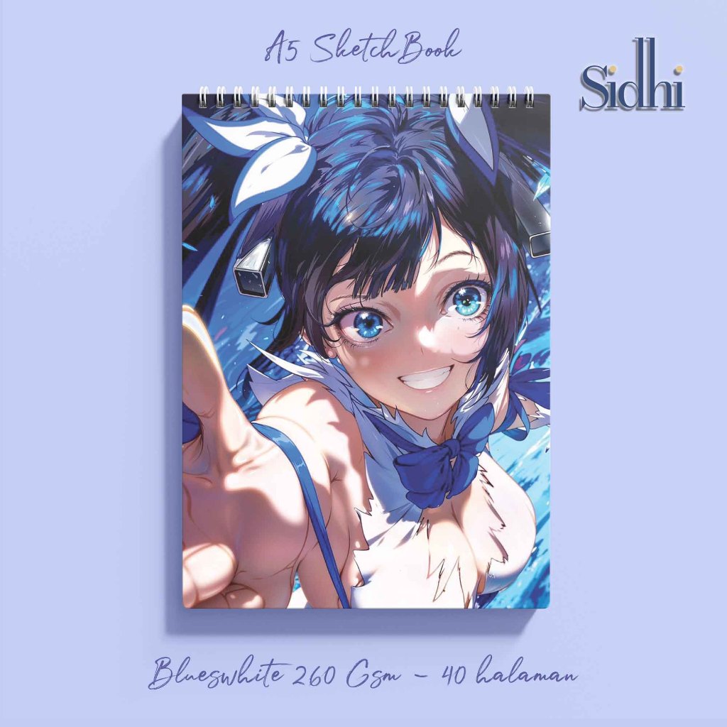 sidhi premium sketchbook softcover A5 spiral tema anime waifu dewi cantik hestia