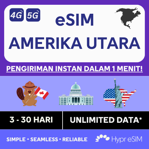 Amerika Utara eSIM - Data Unlimited 3 - 30 Hari - KIRIM INSTAN via Email