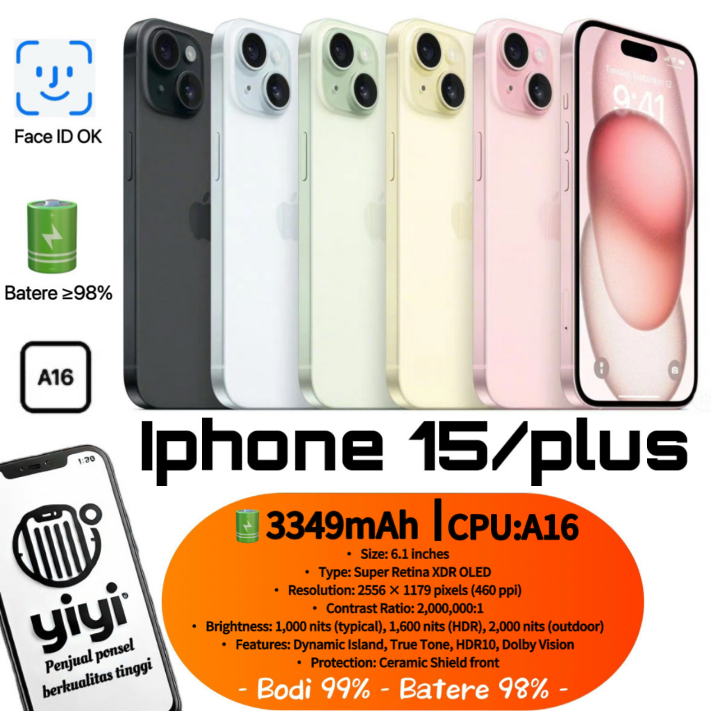 IPHONE 15Plus IPHONE 15 Second 128GB 256GB 512GB Fullset Mulus