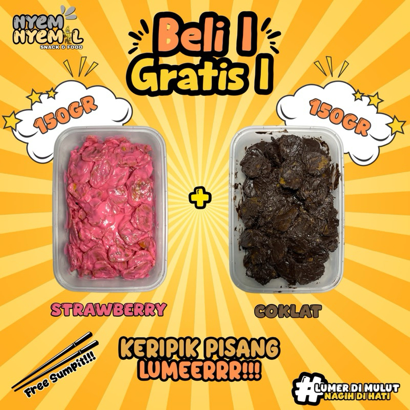 

PROMO SPESIAL (BELI 1 GRATIS 1) KERIPIK PISANG COKLAT LUMER PREMIUM BY NYEMNYEMIL | KERIPIK PISANG LUMER 300GR/1000ML