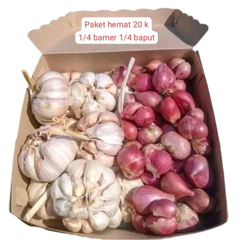 

Paket Hemat Bawang Merah Bawang Putih dan Kating Kering Packing Kardus 1Kg