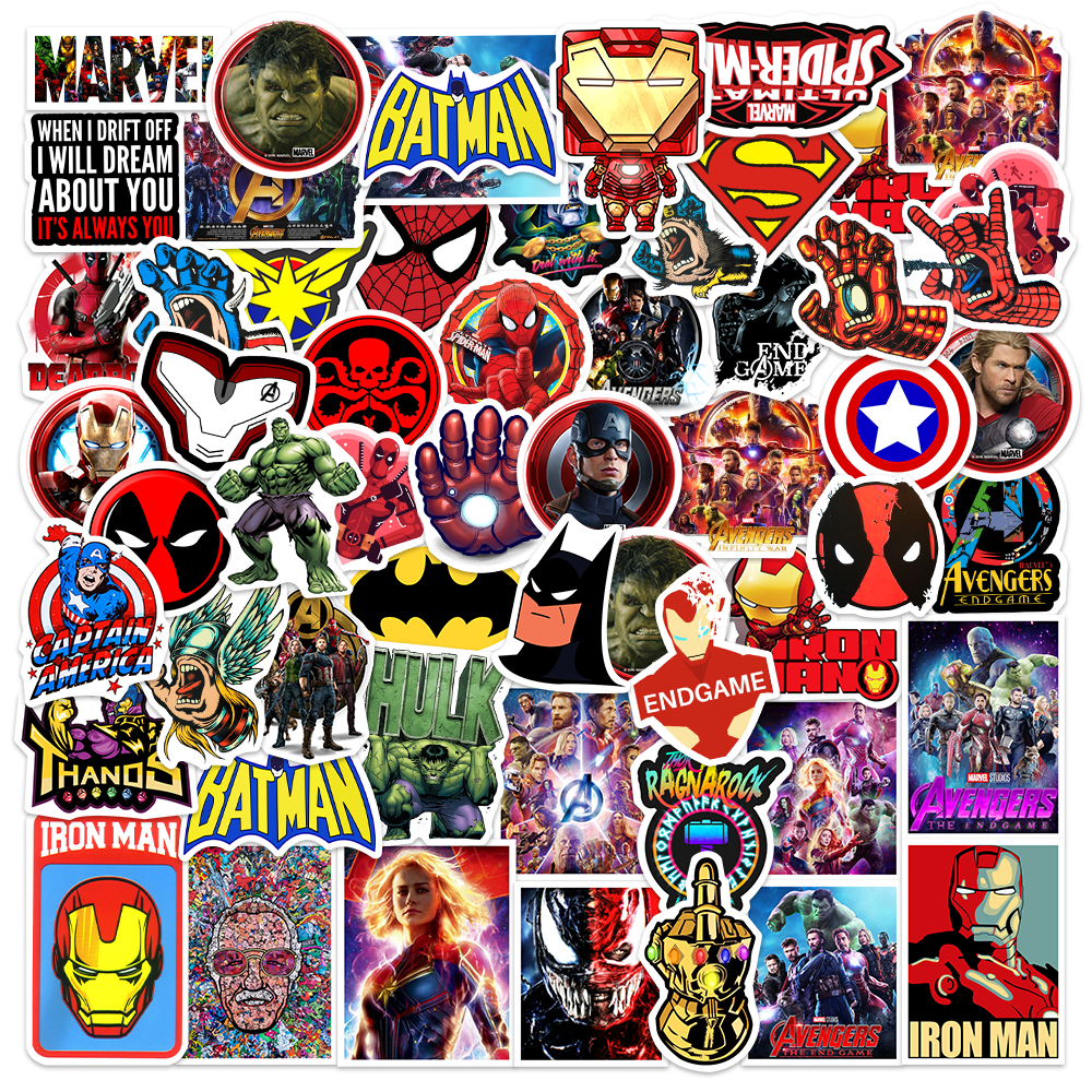 

50pcs Film Marvel Anti Air Stiker Waterproof untuk Motor Helm Buku Journal Koper Casing Laptop Botol Minum Hadiah Anak