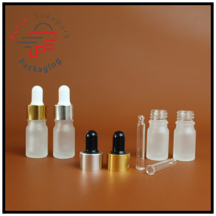 Botol kaca pipet 5ml natural frosted/botol serum 5ml/botol tetes 5ml