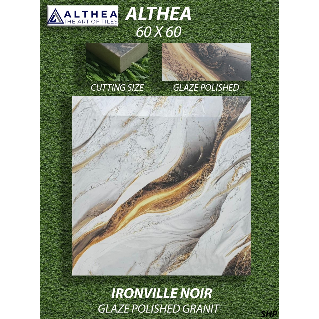 Granit Lantai 60X60 Althea Ironville Noir Pekanbaru Riau, Motif Awan Emas untuk Lantai kamar