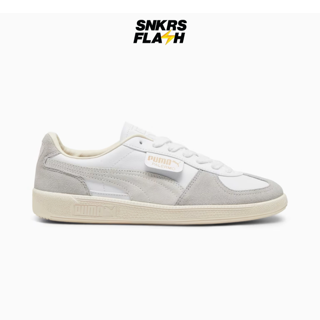 PUMA Palermo Lth White Light Grey Sepatu Sneakers Pria - 39646402