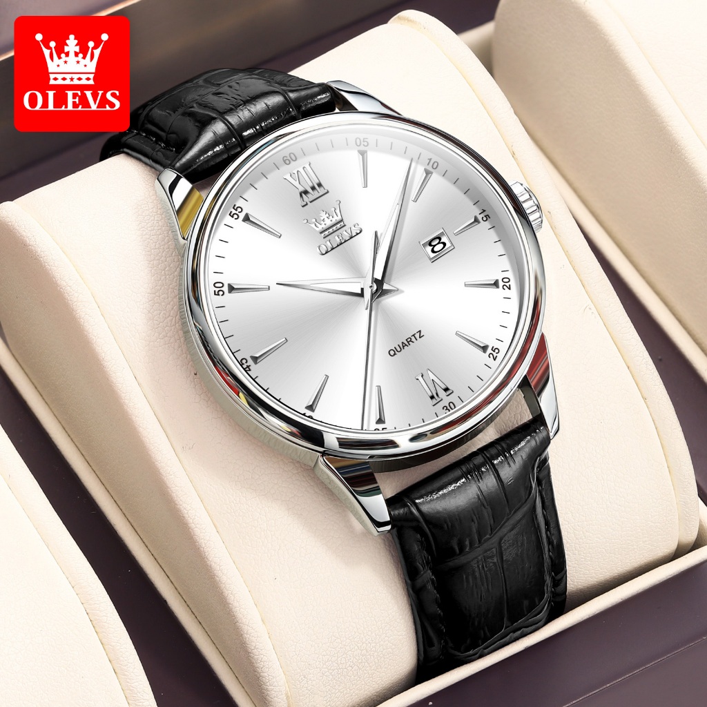 OLEVS Jam Tangan Pria Anti Air Original Analog Kulit Keren Terbaru Casual Quartz Jam Tangan Cowok