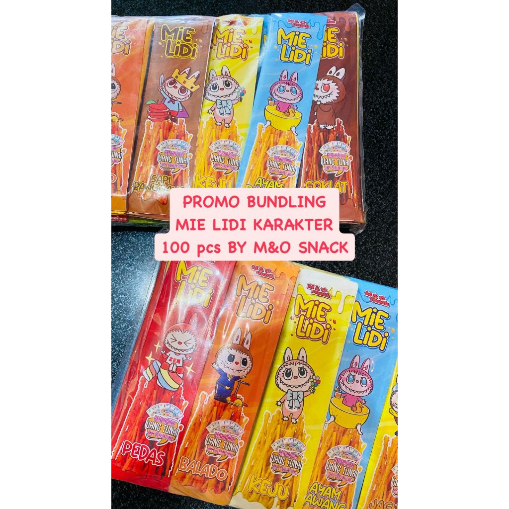 

PROMO BUNDLING MIE LIDI KARAKTER 100PCS MIX 10 RASA BY M&O SNACK