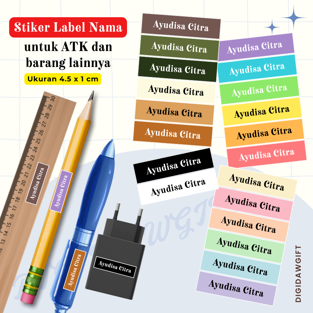 

[100 PCS] STIKER NAMA LABEL UNTUK ALAT TULIS DAN BARANG BARANG AGAR TIDAK HILANG ATAU TERTUKAR UKURAN 1X4.5CM