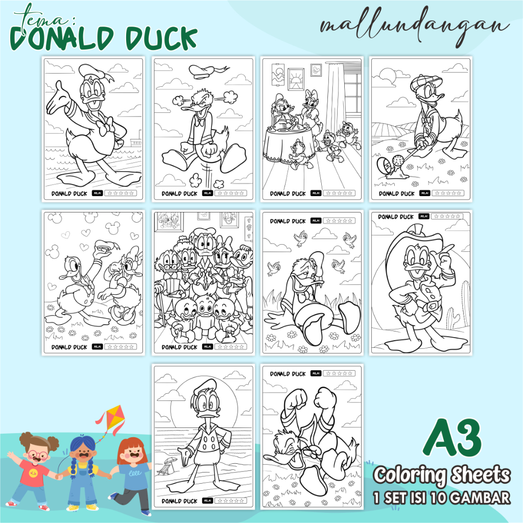 

LEMBARAN MEWARNAI ANAK A3 - TEMA DONALD DUCK - PAPER COLORING SHEETS FOR KIDS