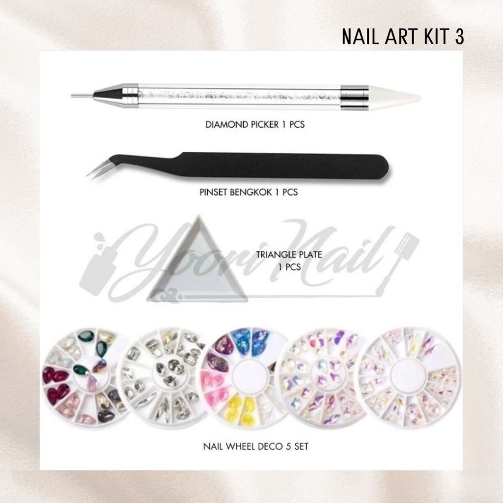Nail art kit package 3 perlengkapan nail art paket decoration nail  paket nail lengkap hiasan kuku