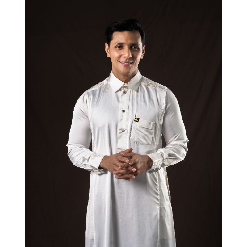 ELMAKKY Exclusive - Gamis Oman - Jubah muslim Pria satin Premium lengan panjang putih hitam - simpel
