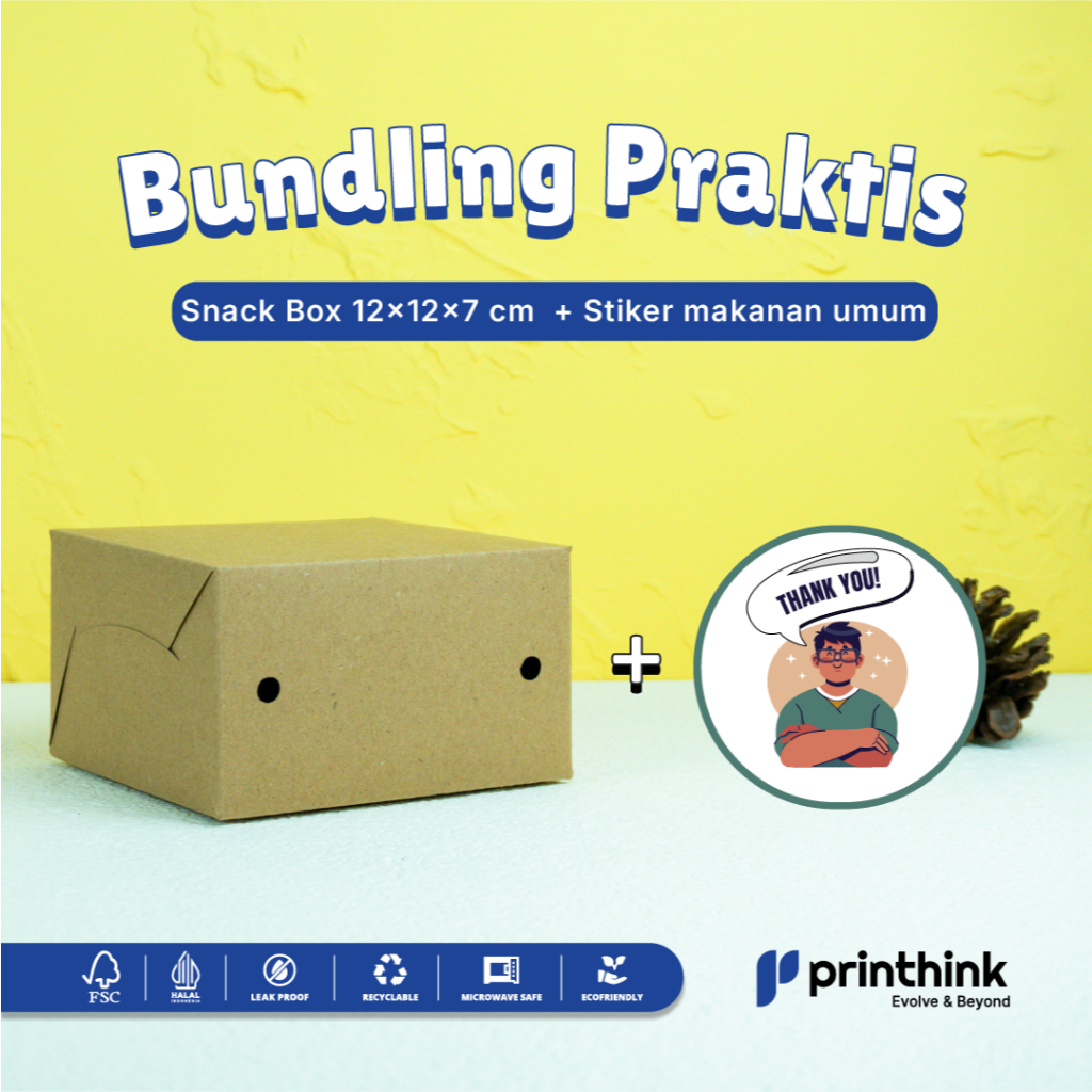 

Bundling Praktis Paket UMKM Sultan/Snack Box 12x12x7 CM/Stiker Thank You - Bundling Set Makan