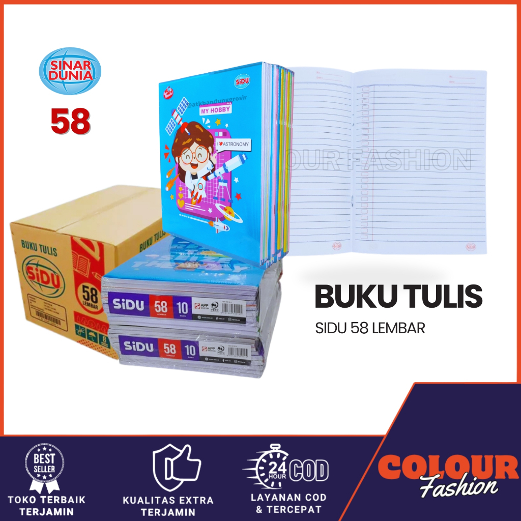

(1PAK) Buku Tulis Sidu 58 Buku Sinar Dunia 58 Lembar 1 Pack isi 10 Pcs / Buku SIDU 58 Buku Tulis SIDU 58 Lembar Murah Grosir / Buku SIDU 58 / Buku Tulis Sekolah / Buku Kampus / Buku Kuliah / Buku Catatan / Buku Nota / Buku Sidu / Cod / Atk Blessing