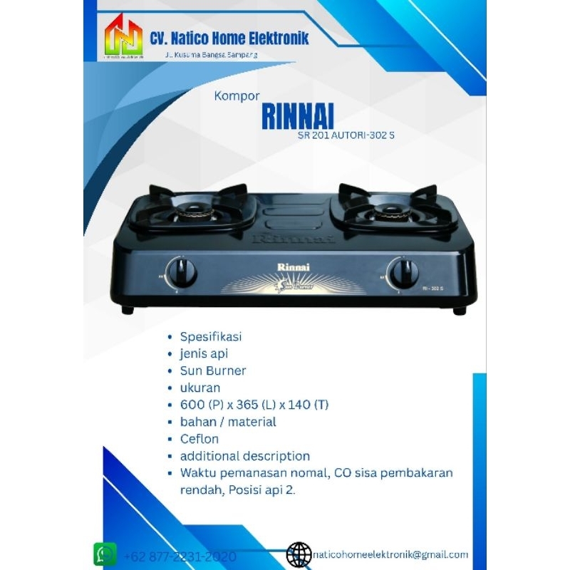 KOMPOR GAS RINNAI SUN BURNER RI-302 S