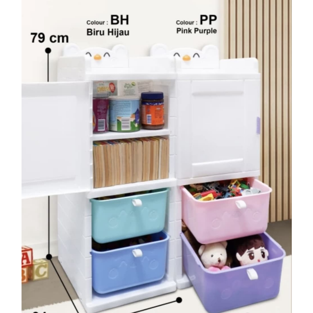 LEMARI BESAR ANAK STORAGE SUSUN RACK SUSUN BUKU MAINAN BAJU PLASTIK WARNA WARNI RAK LACI KAMAR DRAWE