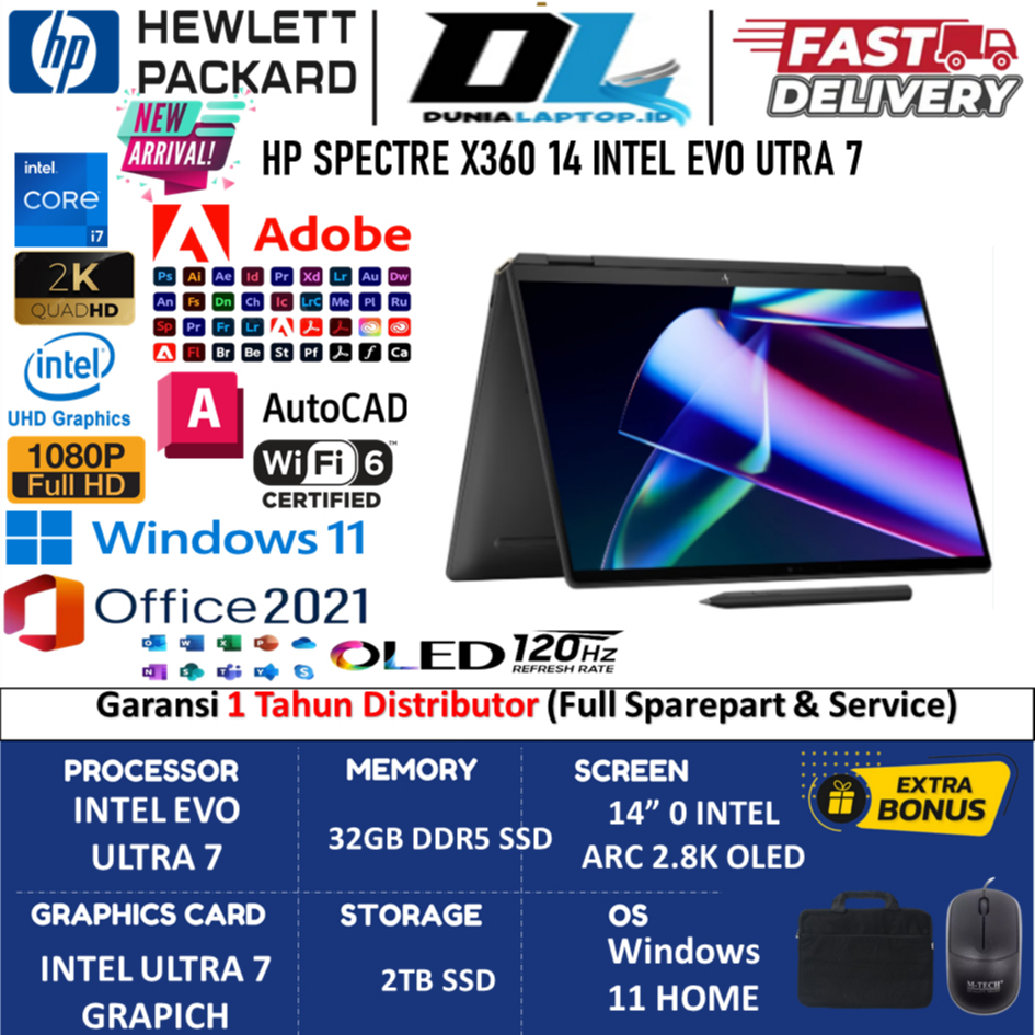 Laptop HP Spectre X360 14 Intel Evo Ultra 7 155H 32GB DDR5 2TB SSD OLED TOUCHSREN PEN Win11 Home