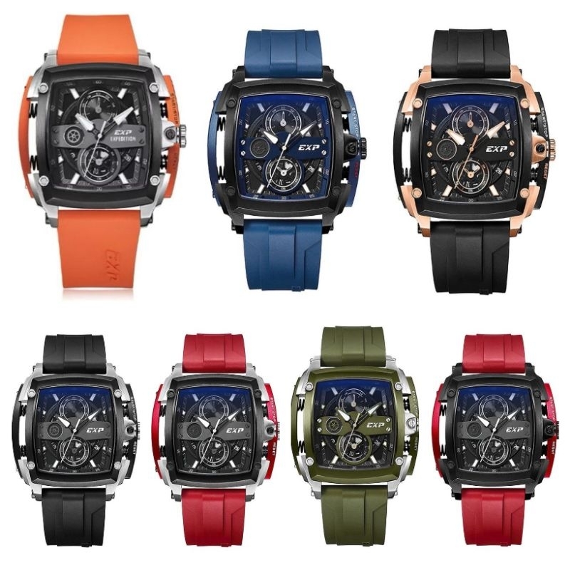 JAM TANGAN PRIA EXP EXPEDITION E3008 E 3008 RUBBER BAND ORIGINAL