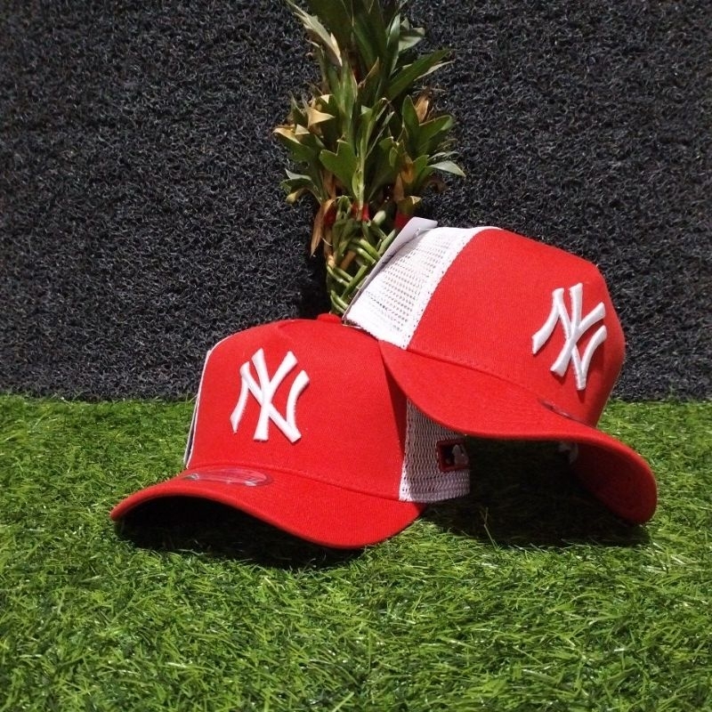 NY Putih Bahan Merah Trucker Putih Topi Premium High Quality