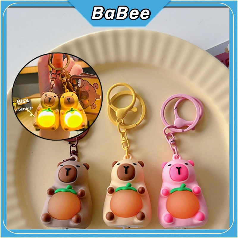 Babee toy Gantungan Kunci Lampu Capybara Keychain Hadiah Mainan Anak Tas 3D Mobil Motor Lucu
