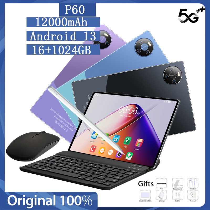 Tablet Android 11.6 Inch 5G Dual SIM, RAM 16GB 1024GB Memori Tablet Pembelajaran & Hiburan P60