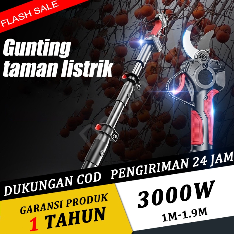 DEWIN Gunting Taman Listrik Gunting Taman Elektrik motor tanpa sikat termasuk 1.9m tiang