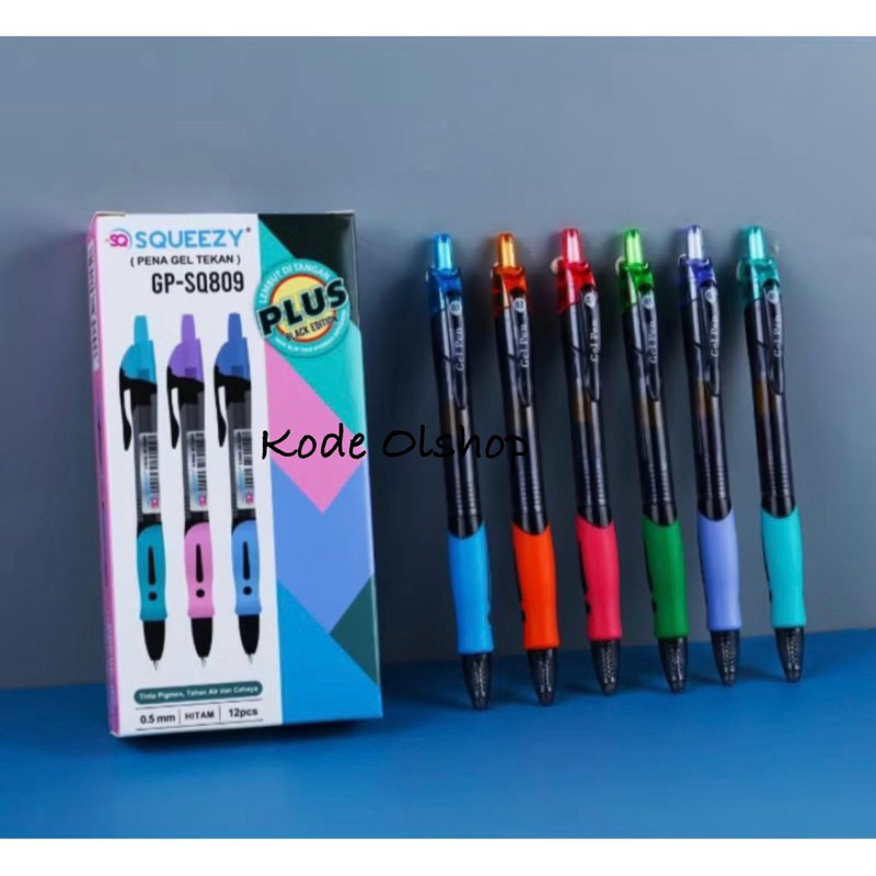 

Kode Atk - Pena Gel Squeezy SQ809 Tinta Hitam 12pcs / Bollpoint Gel Tinta Hitam 0,5 mm Squeezy per kotak isi 12pcs / Pulpen Tinta Hitam Gel Squeezy 0,5mm