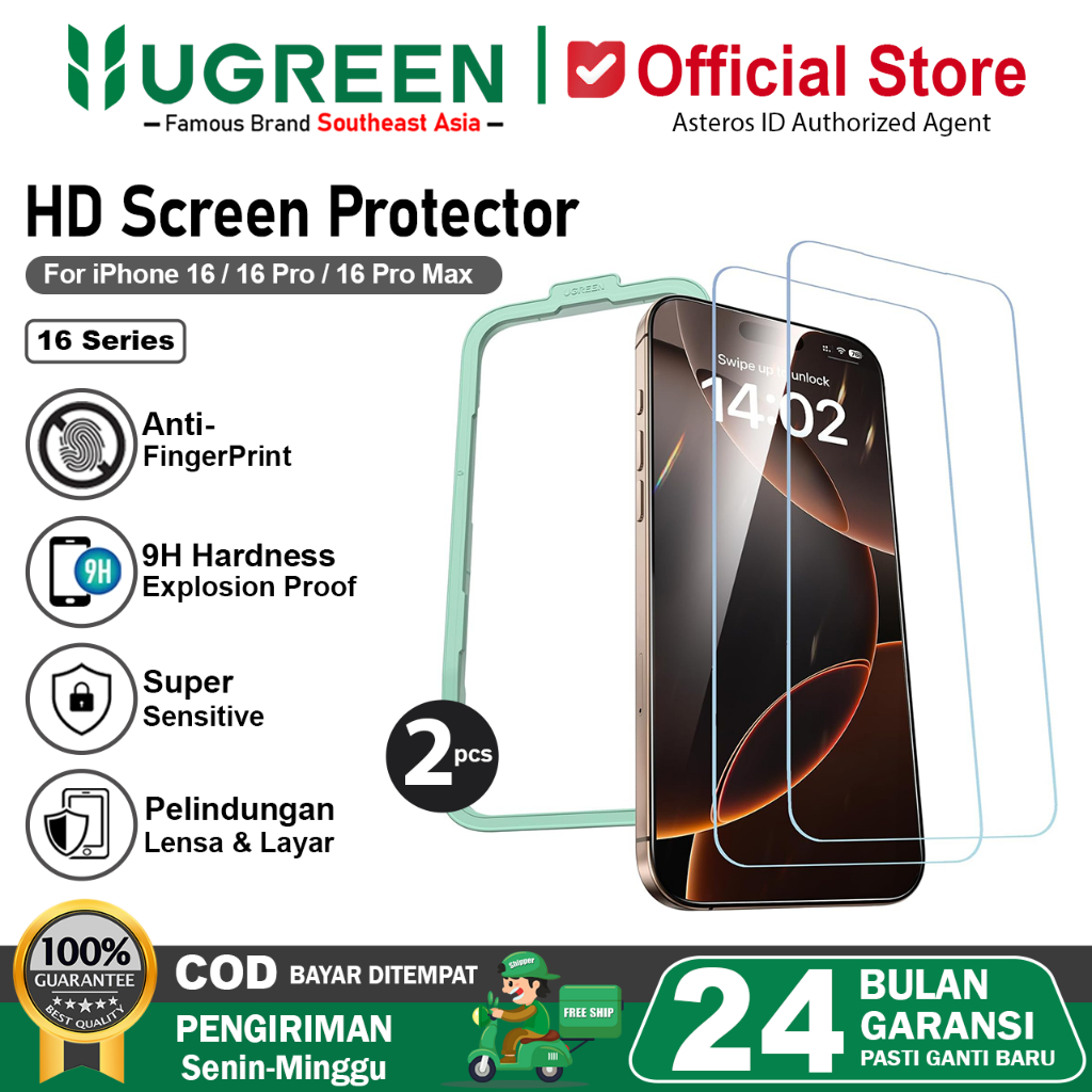 UGREEN Tempered Glass HD Screen Protector iPhone 16 16 Plus 16 Pro 16 Pro Max