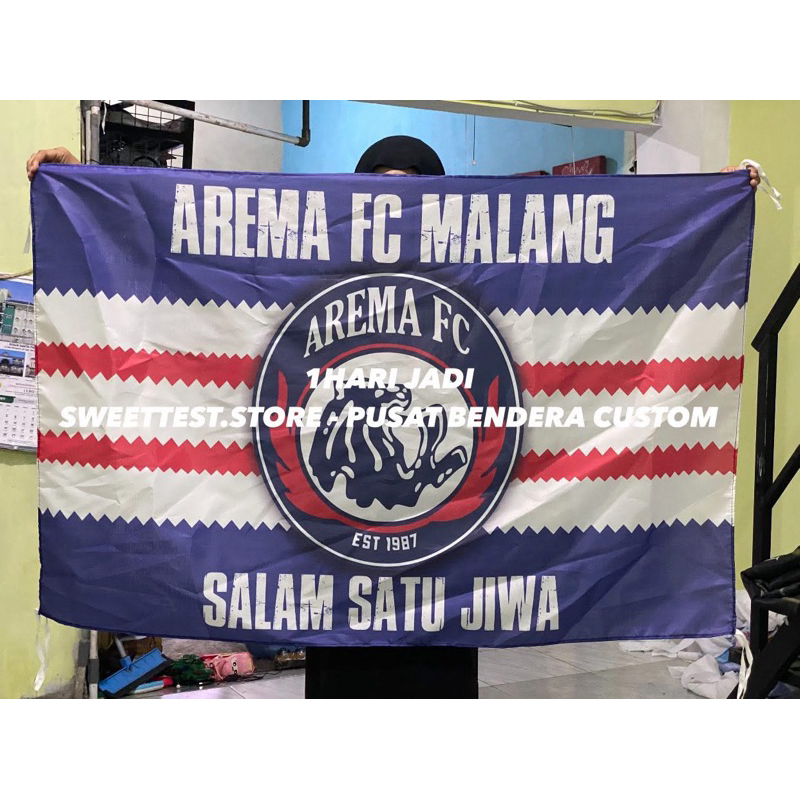1 HARI JADI + GIANTFLAG 200x150cm + FREE BONUS STIKER, BENDERA PRINTING AREMA FC, MINIFLAG AREMA, BA