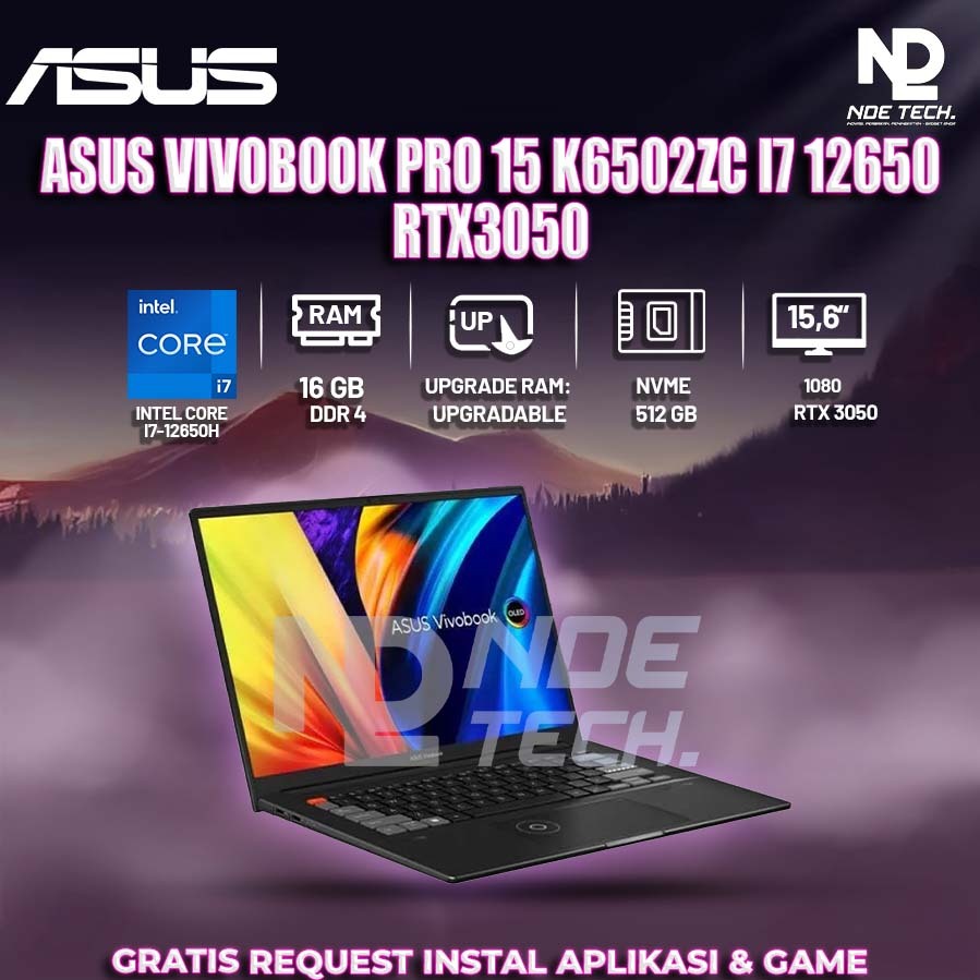 ASUS VIVOBOOK PRO 15 K6502ZC I7 12650 RTX3050