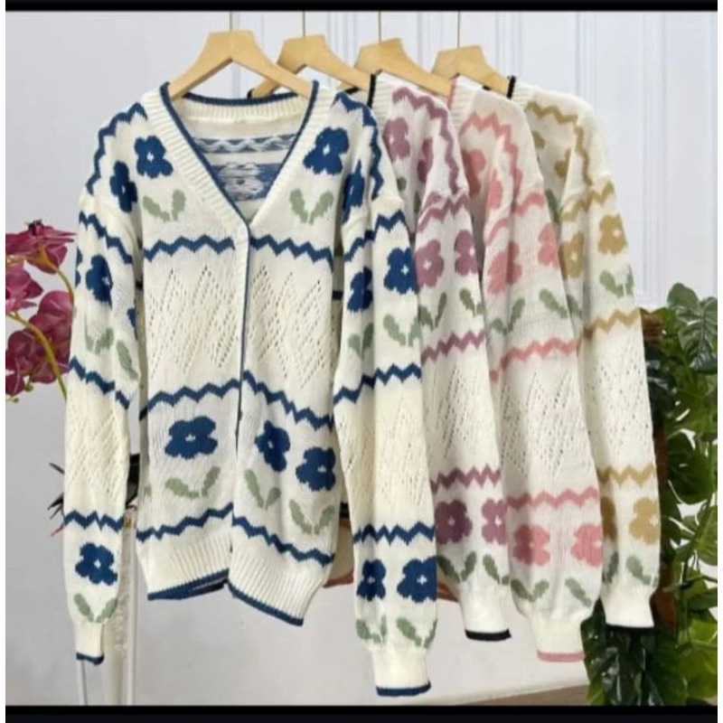 Rajut cardigan Tribal cardy flower