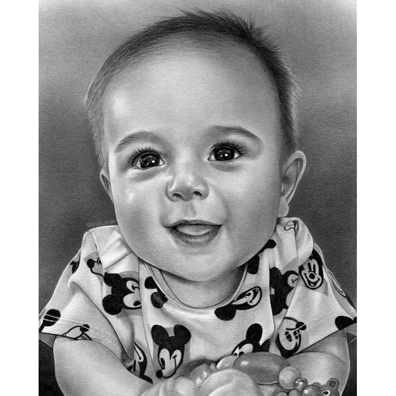 

Jasa sketsa wajah realis super mirip, custom Poto anak ,balita 1 hari jadi