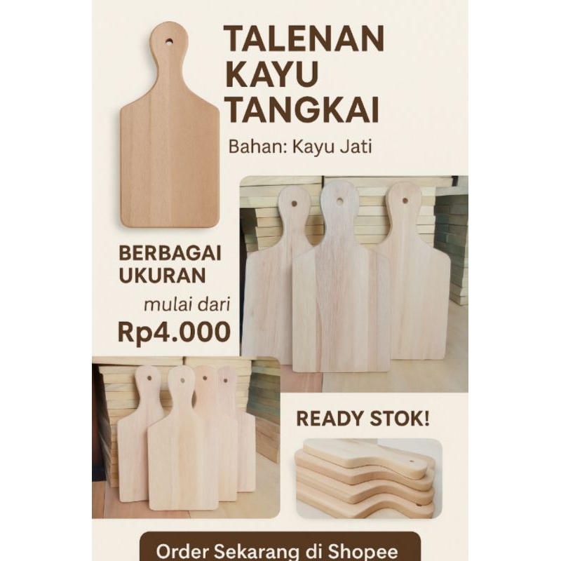 Talenan Kayu Tangkai Natural | Kayu Jati Food Grade | Ukuran Jumbo – Grosiran Murah