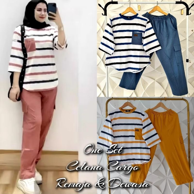 Setelan Wanita Remaja Dewasa//One Set Cargo//Setelan Celana Cargo