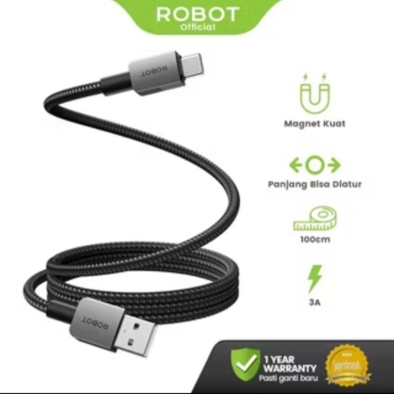 ROBOT RXC100 Kabel Data Magnetik 1M Type C 3A Anti Kusut Data Cable RXC 100 Original Robot