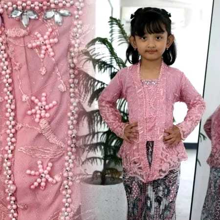 Setelan Kebaya Kutubaru Anak Set Rok Plisket Batik / Baju Kebaya Anak Perempuan Umur 3 4 5 6 7 8 9 1
