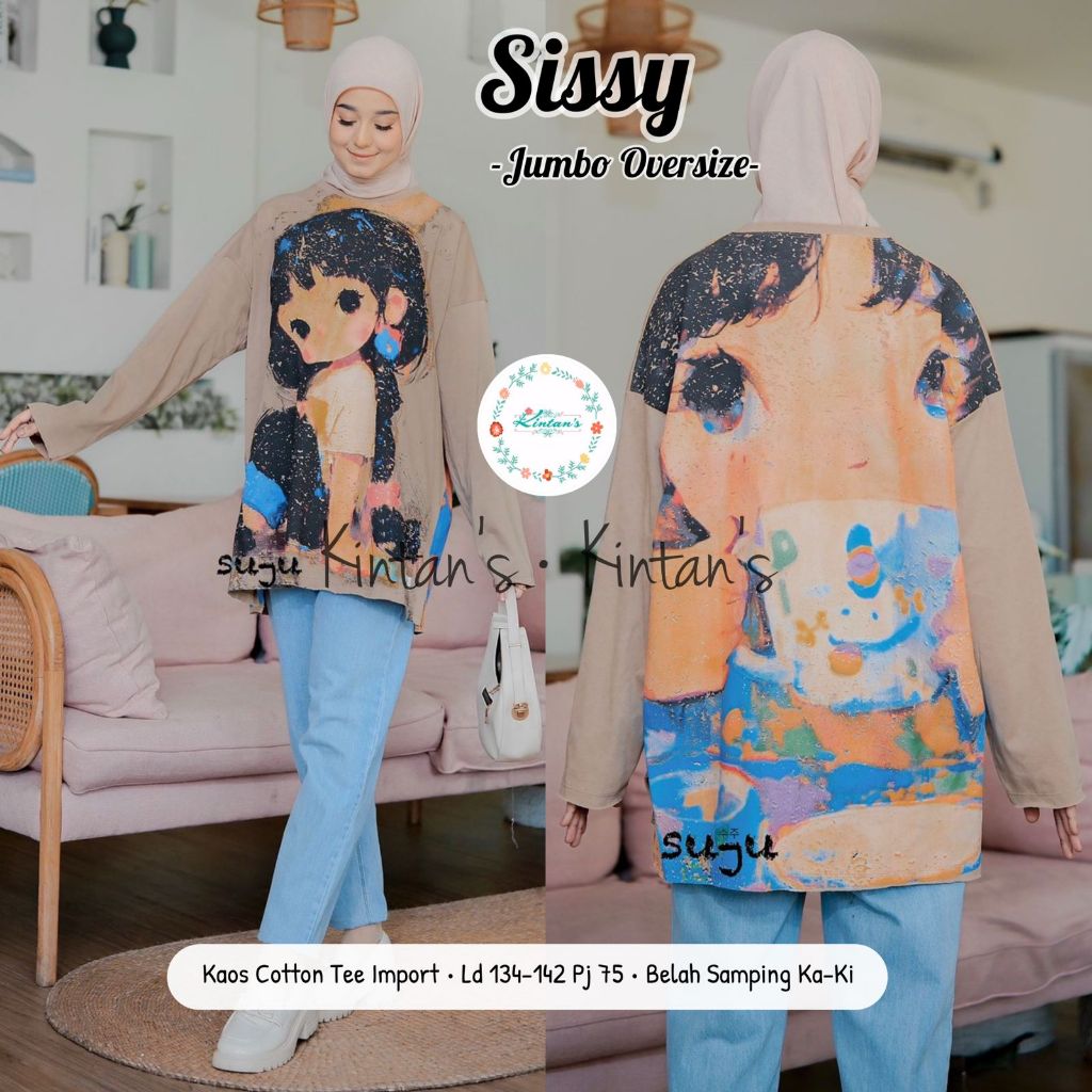 KAOS WANITA JUMBO LENGAN PANJANG OVERSIZE KEKINIAN BAJU ATASAN TSHIRT WANITA LENGAN PANJANG