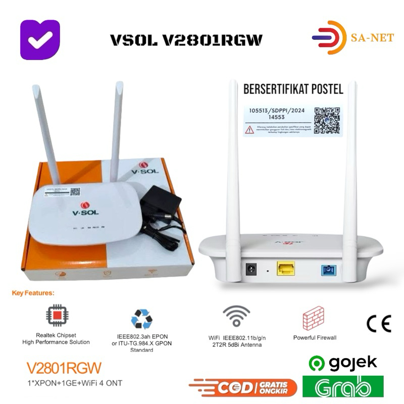 ONT XPON VSOL V2801RGW Bersertifikat POSTEL ONU XPON V 2801 RGW Support Semua OLT GPON dan EPON Mode