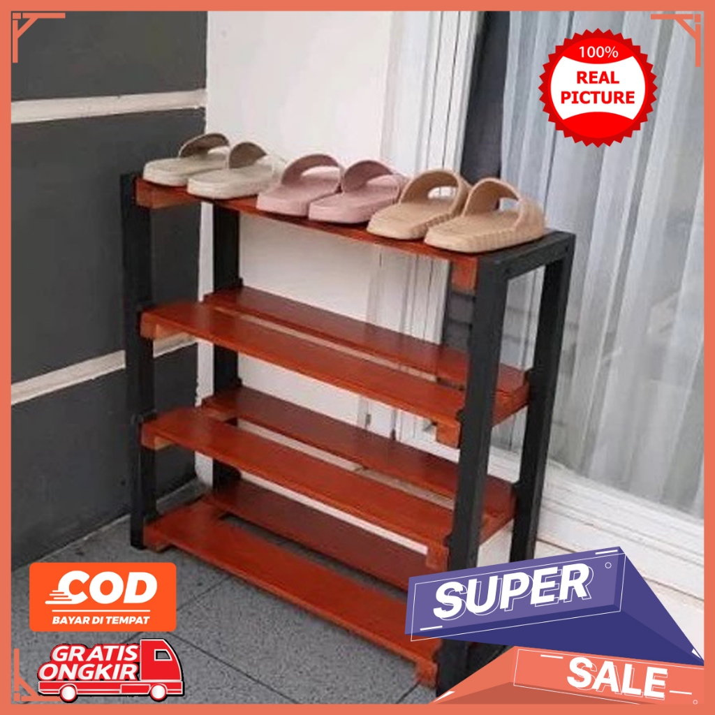 Rak Sepatu sandal / rak display / rak serbaguna bahan kayu 4 tingkat