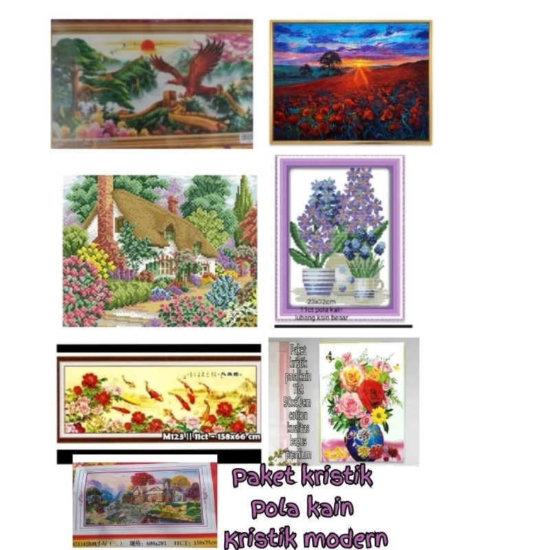 paket kristik pola kain 11ct ikan pemandangan bunga