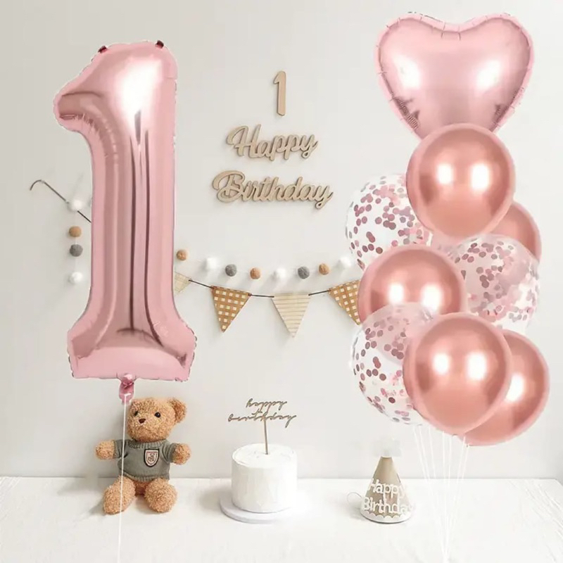 Set paket balon angka jumbo warna rosegold 80cm 80 cm 32inch number balloon baloon foil lateks latek