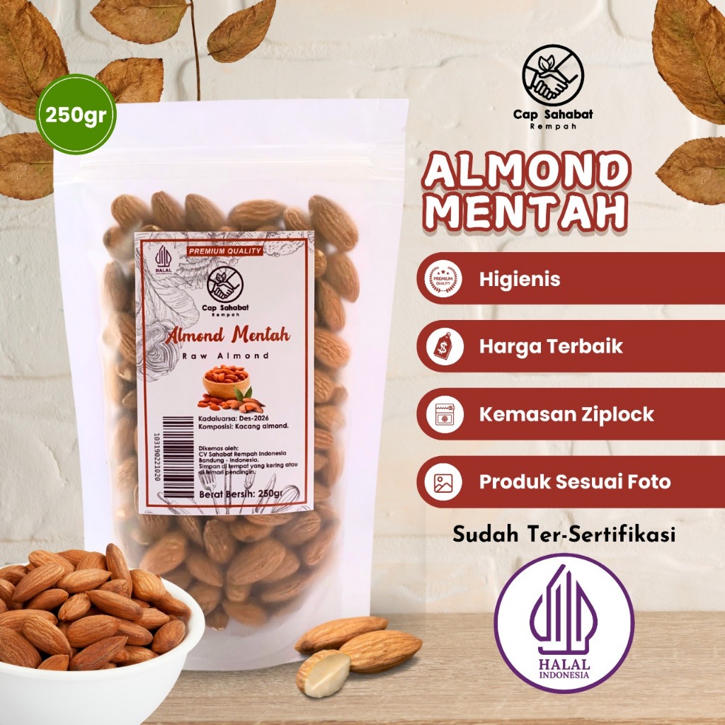 

250gr Kacang Almond Mentah / Raw Almond / Rempah / JSR 100% Premium Quality Cap Sahabat