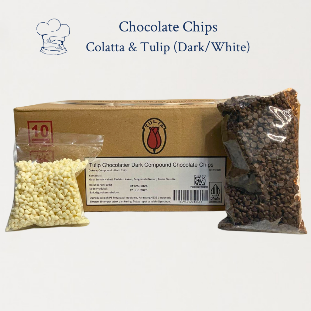 

Tulip/Colatta Chocolate Chips Dark Compound (Mini/Standar-200gr/500gr/1kg) - Coklat Baking & Topping