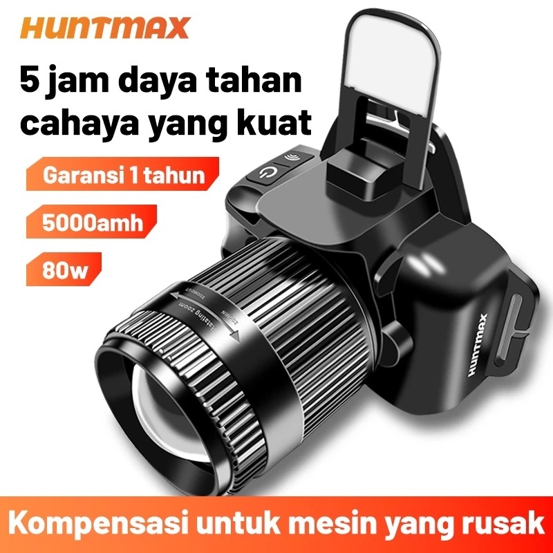 HUNTMAX senter kepala headlamp senter led cob lampu senter kepala powerbank baterai murah anti air
