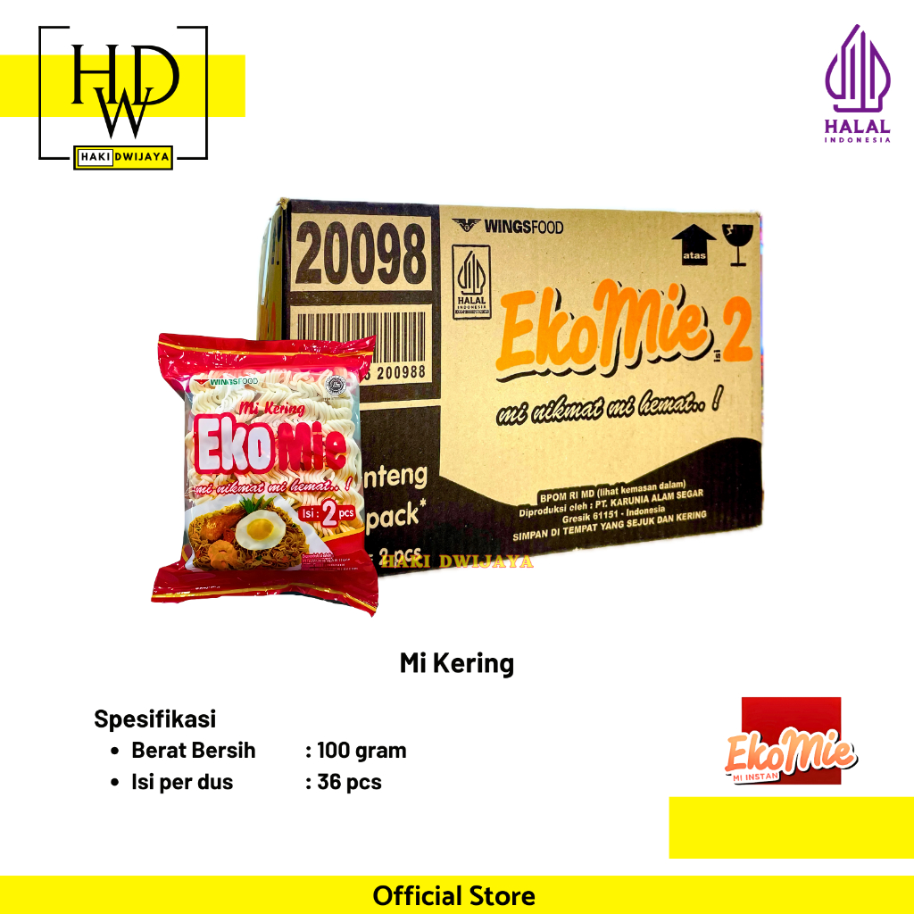 

[36Pcs / 1 Karton] Eko Mie Mi Kering 100 gram Isi 2 pcs - Semarang
