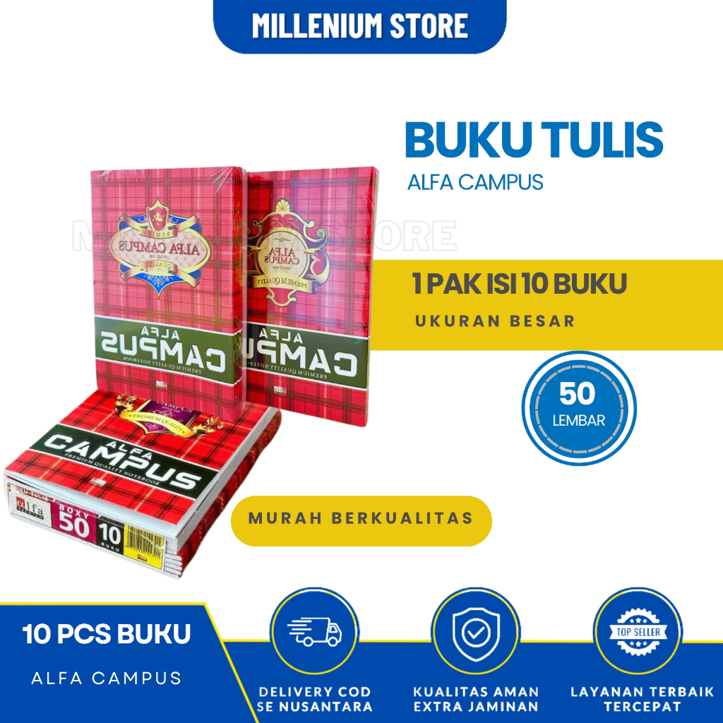 

[10 Buku / 1 Pack] - Alfa Campus 50 Lembar - (Buku BESAR) Buku Tulis / Buku Campus Murah / Buku Sekolah / Buku Kuliah / Buku Catatan / Buku Nota / Cod / Atk Blessing