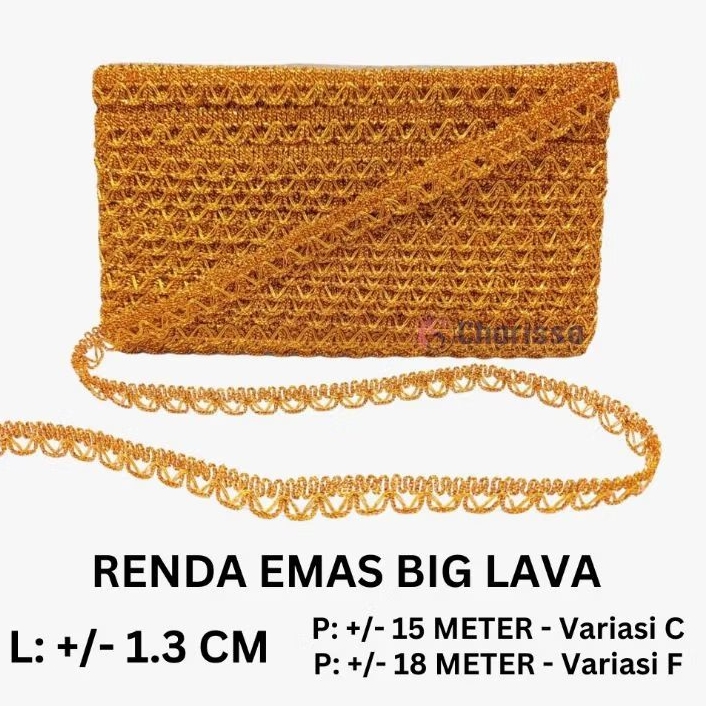 Renda Big Lava 1.3 cm / renda mas / renda emas / renda kecil / renda silver / renda emas perak