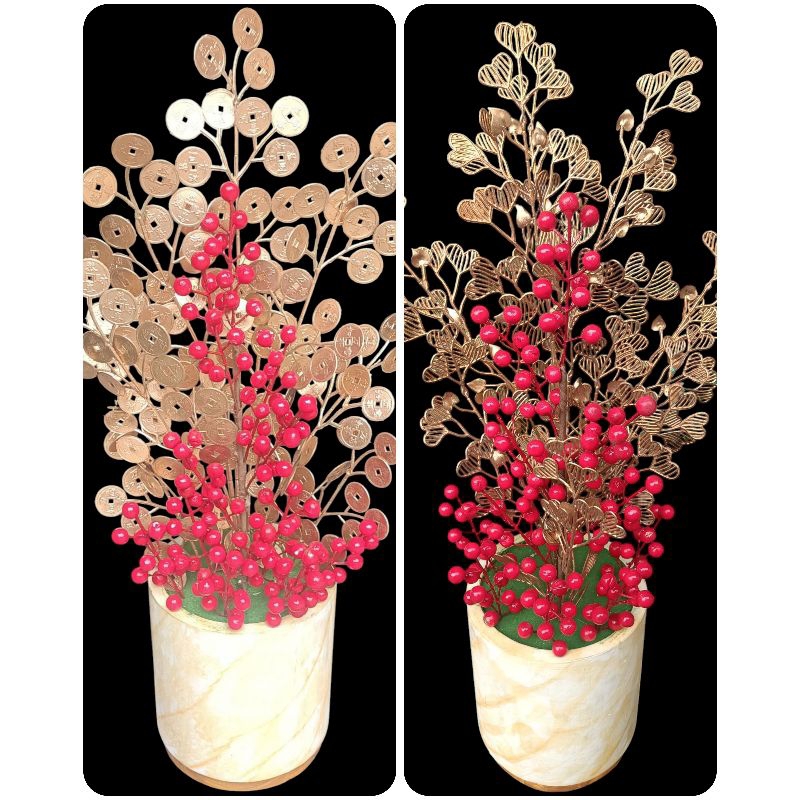 [Bunga set pot] Readbean ceri extra jumbo set pot / Bunga Hiasan viral /Bunga sudut meja /Bunga arti