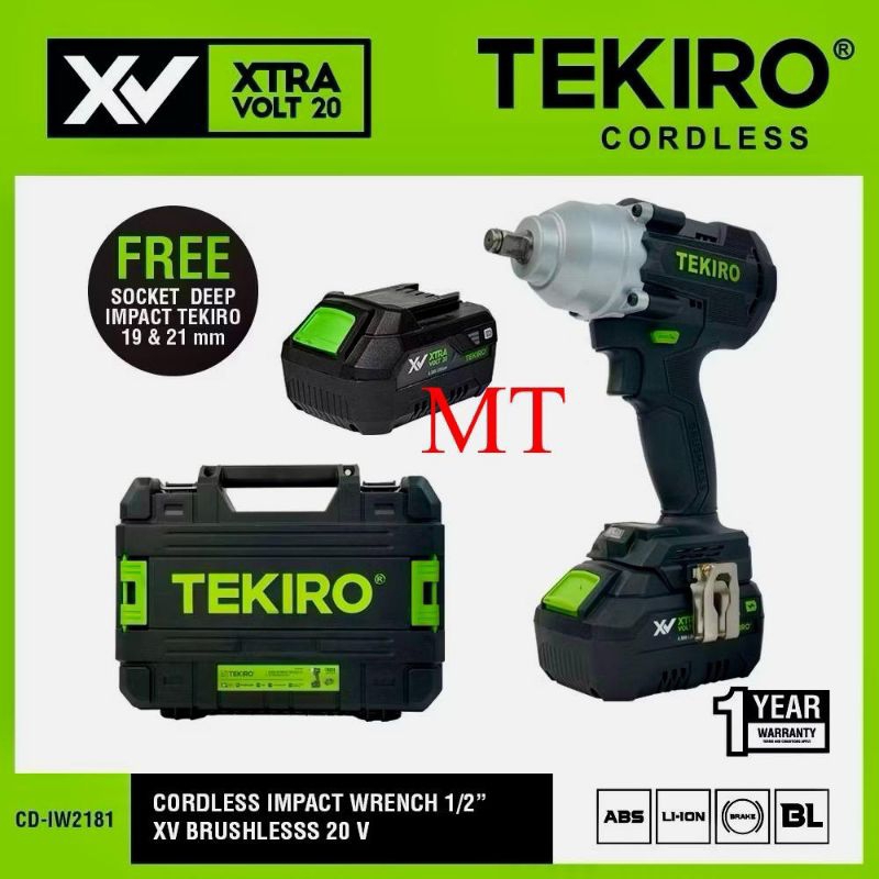 MESIN BOR IMPACT CORDLESS TEKIRO WRENCH 1/2" INCH XV BRUSHLESS 20 VOLT